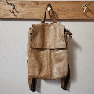 American Leather Co. Liberty Tan Floral Tooled Leather Backpack